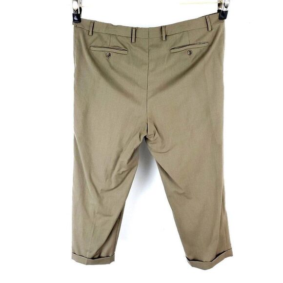 Land's End Wool Dress Pants 45/29 Beige Pleated Traditional Fit Adjustable Waist - Picture 2 of 9